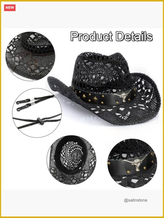 Wide Brim Straw Cowboy Hat with Shapeable Brim for Women main image 5